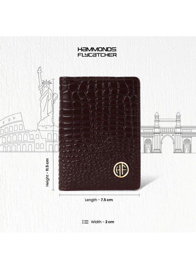 HAMMONDS FLYCATCHER - HAMMONDS FLYCATCHER Genuine Leather Card Holder for Men, Credit Card Holder, Slim Bi-Fold RFID Protected Credit Card Wallet for Men with 4 Card Slot (Fits Upto 8 Cards), Metal Snap Button - Croc Brown - Image 1