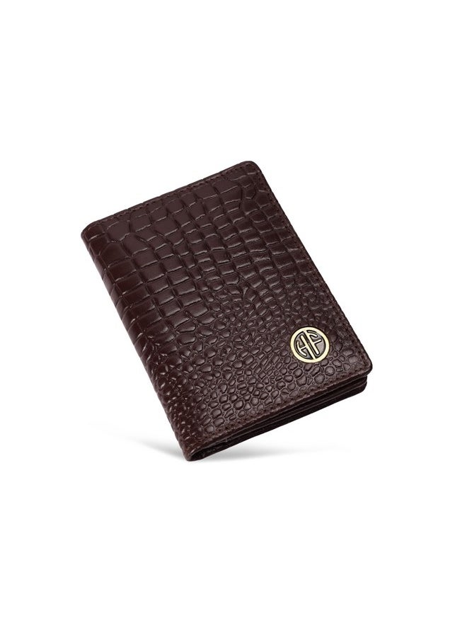 HAMMONDS FLYCATCHER - HAMMONDS FLYCATCHER Genuine Leather Card Holder for Men, Credit Card Holder, Slim Bi-Fold RFID Protected Credit Card Wallet for Men with 4 Card Slot (Fits Upto 8 Cards), Metal Snap Button - Croc Brown - Image 1