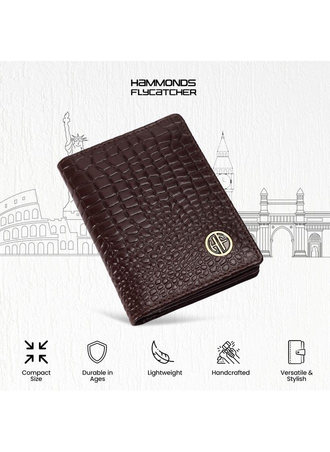 HAMMONDS FLYCATCHER - HAMMONDS FLYCATCHER Genuine Leather Card Holder for Men, Credit Card Holder, Slim Bi-Fold RFID Protected Credit Card Wallet for Men with 4 Card Slot (Fits Upto 8 Cards), Metal Snap Button - Croc Brown - Image 1