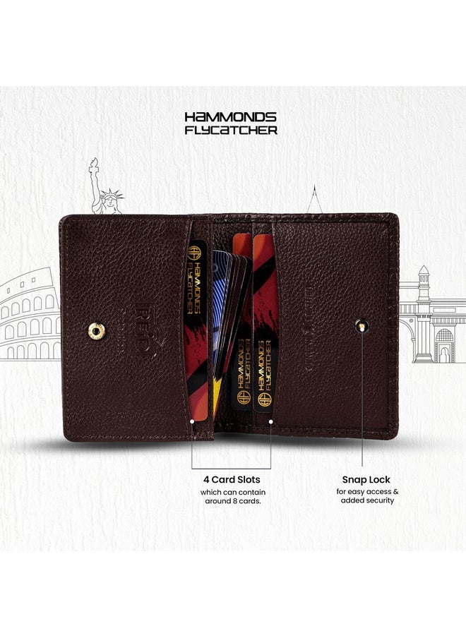 HAMMONDS FLYCATCHER - HAMMONDS FLYCATCHER Genuine Leather Card Holder for Men, Credit Card Holder, Slim Bi-Fold RFID Protected Credit Card Wallet for Men with 4 Card Slot (Fits Upto 8 Cards), Metal Snap Button - Croc Brown - Image 1