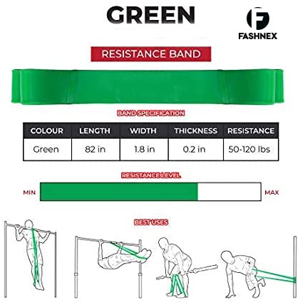 FASHNEX Resistance Bands, Pull Up Assist Exercise Band, Perfect For Mobility, Body Stretching, Powerlifting, Home Workout, Fitness Training Loop Bands For Unisex (Green (50-125 Lbs, X-Heavy)), Rubber - Image 2