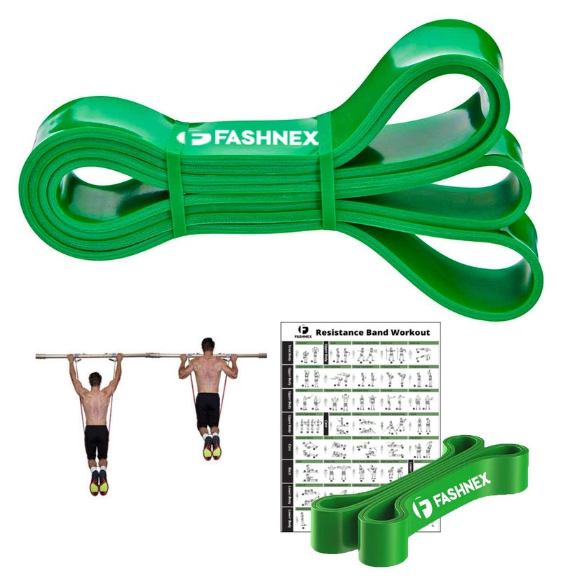 FASHNEX Resistance Bands, Pull Up Assist Exercise Band, Perfect For Mobility, Body Stretching, Powerlifting, Home Workout, Fitness Training Loop Bands For Unisex (Green (50-125 Lbs, X-Heavy)), Rubber - Image 1