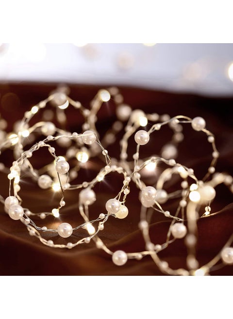 Ocean Pearl Beads String Lights 10 ft 40 LED Lights Battery Powered with 8 Flicker Modes Remote and Timer for Wedding Birthday Parties New Year DIY Home Mantel Decoration