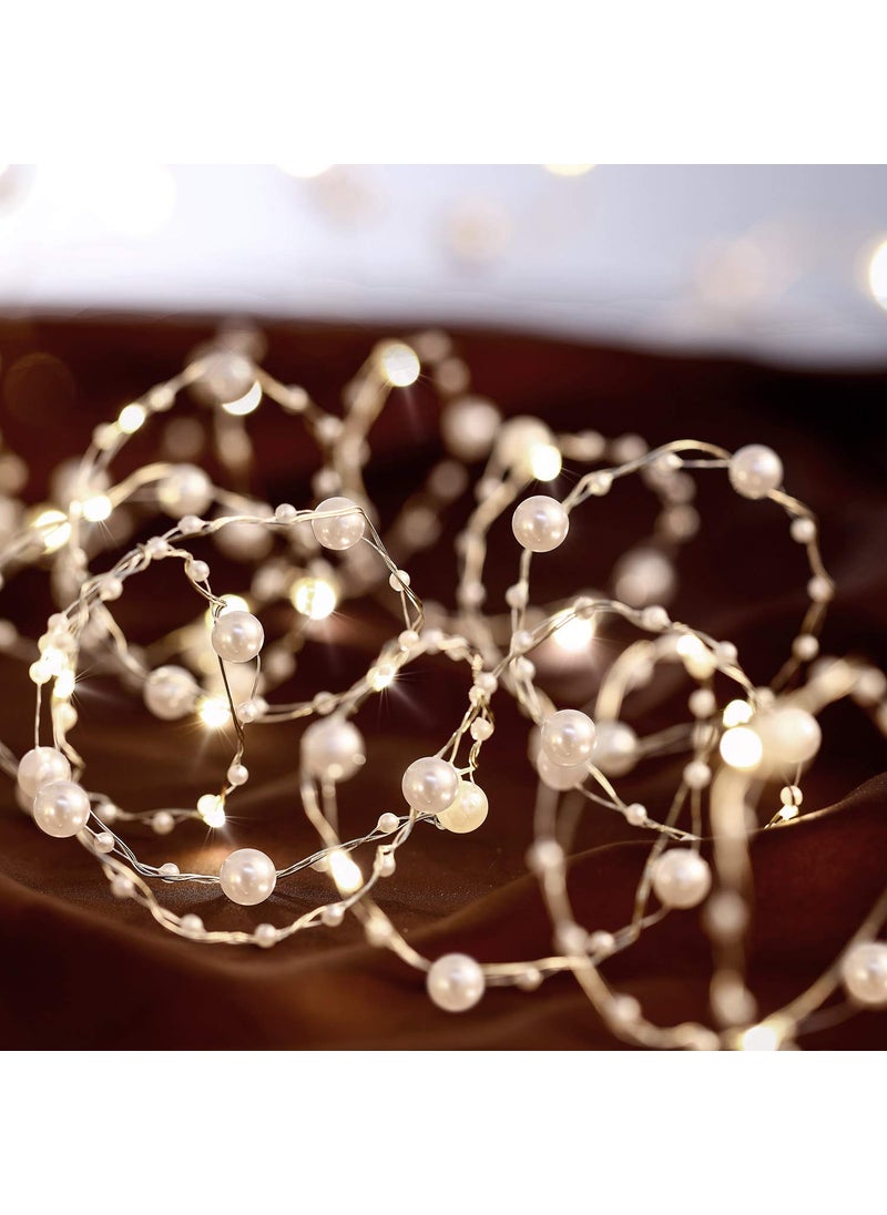 Mudder Ocean Pearl Beads String Lights 10 ft 40 LED Lights Battery Powered with 8 Flicker Modes Remote and Timer for Wedding Birthday Parties New Year DIY Home Mantel Decoration 
