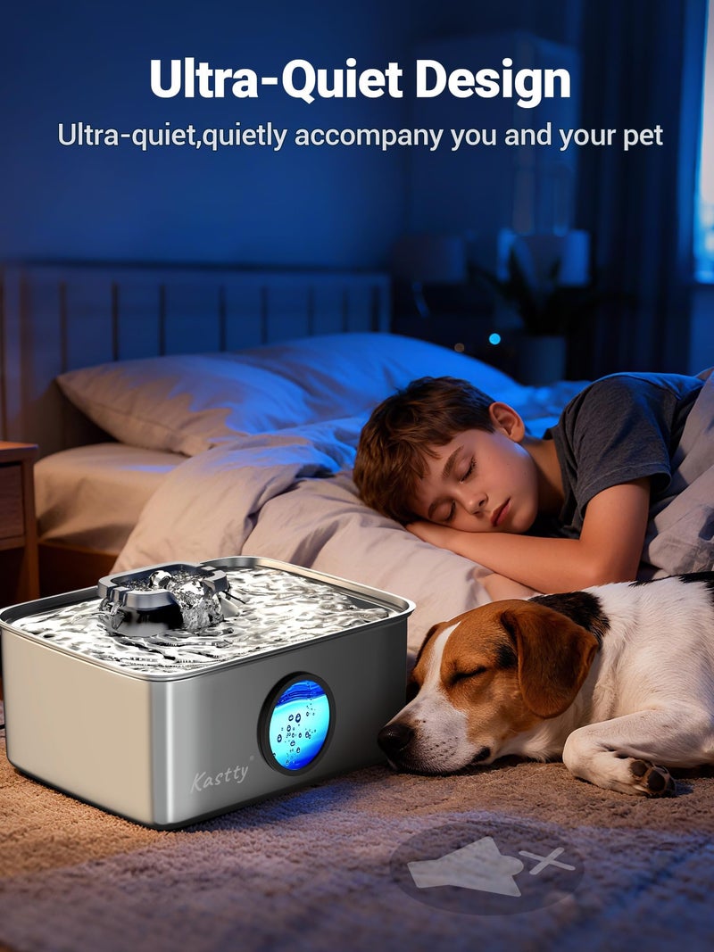 Kastty 15L/4 Gal Dog Water Fountain, Stainless Steel Large Pet Water Fountain with Water Level LED Light, Quiet Automatic Dog Water Bowl Dispenser for Dogs Inside Easy Cleaning FS79 - Image 4