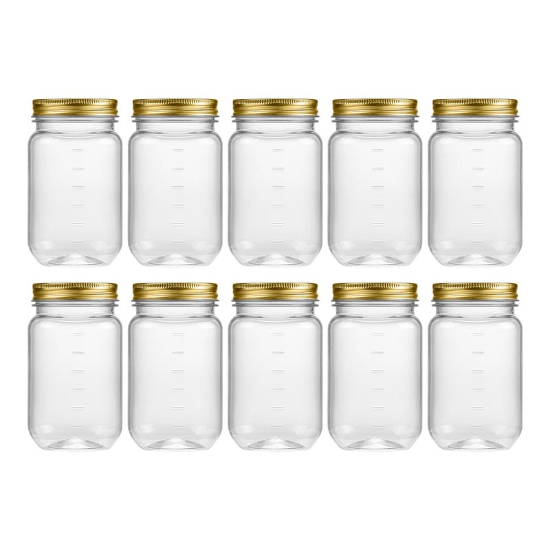 novelinks 16 oz Clear Plastic Jars with Lids, Refillable 16oz Mason Jars with Lids & Storage Containers for Kitchen & Household Use (10 Pack,Gold) - Image 1