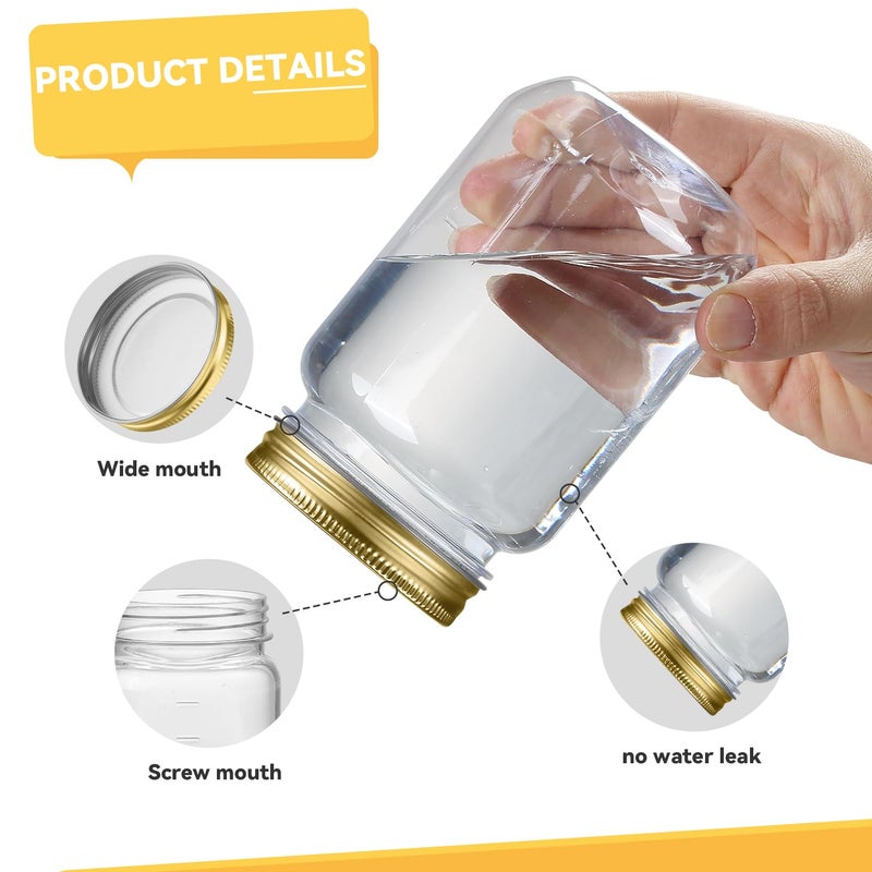 novelinks 16 oz Clear Plastic Jars with Lids, Refillable 16oz Mason Jars with Lids & Storage Containers for Kitchen & Household Use (10 Pack,Gold) - Image 3