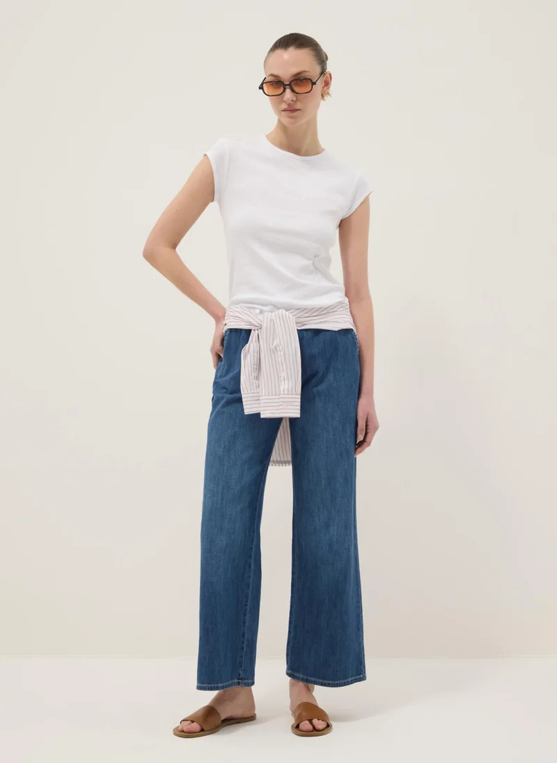 او في اس OVS White Short-Sleeved Pure Cotton T-Shirt Regular Fit