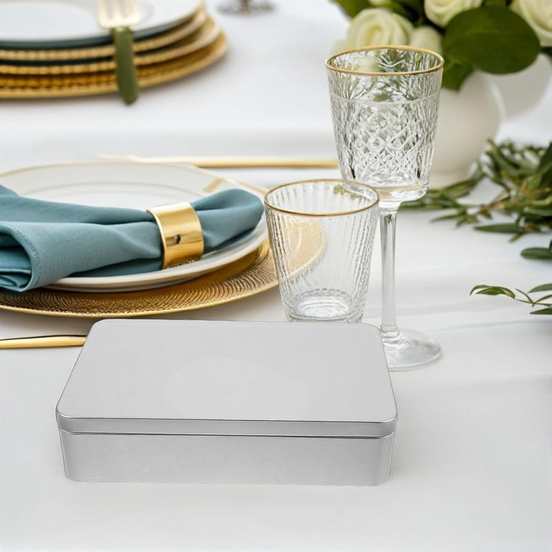 Beavorty Rectangular Tinplate Storage Box with Lid Small Decorative Metal Candy Container Silver Wedding Packaging and Holiday Treat Organizer for Home Storage - Image 5