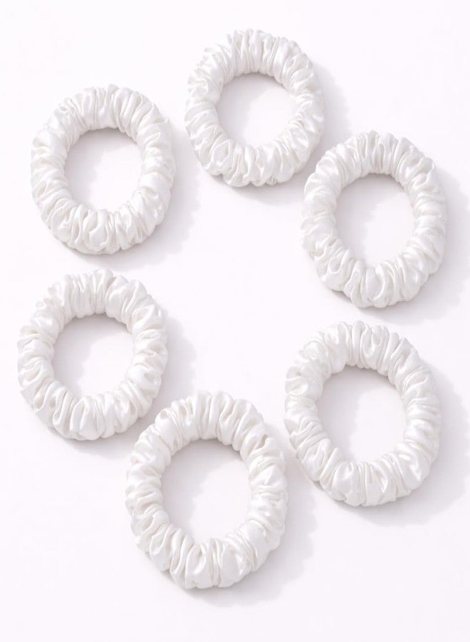 Atrube Luxury Skinny Satin Scrunchies for Women, Pack of 6, Anti-Hair-Breakage Hair Ties for Girls (WHITE) - Image 1