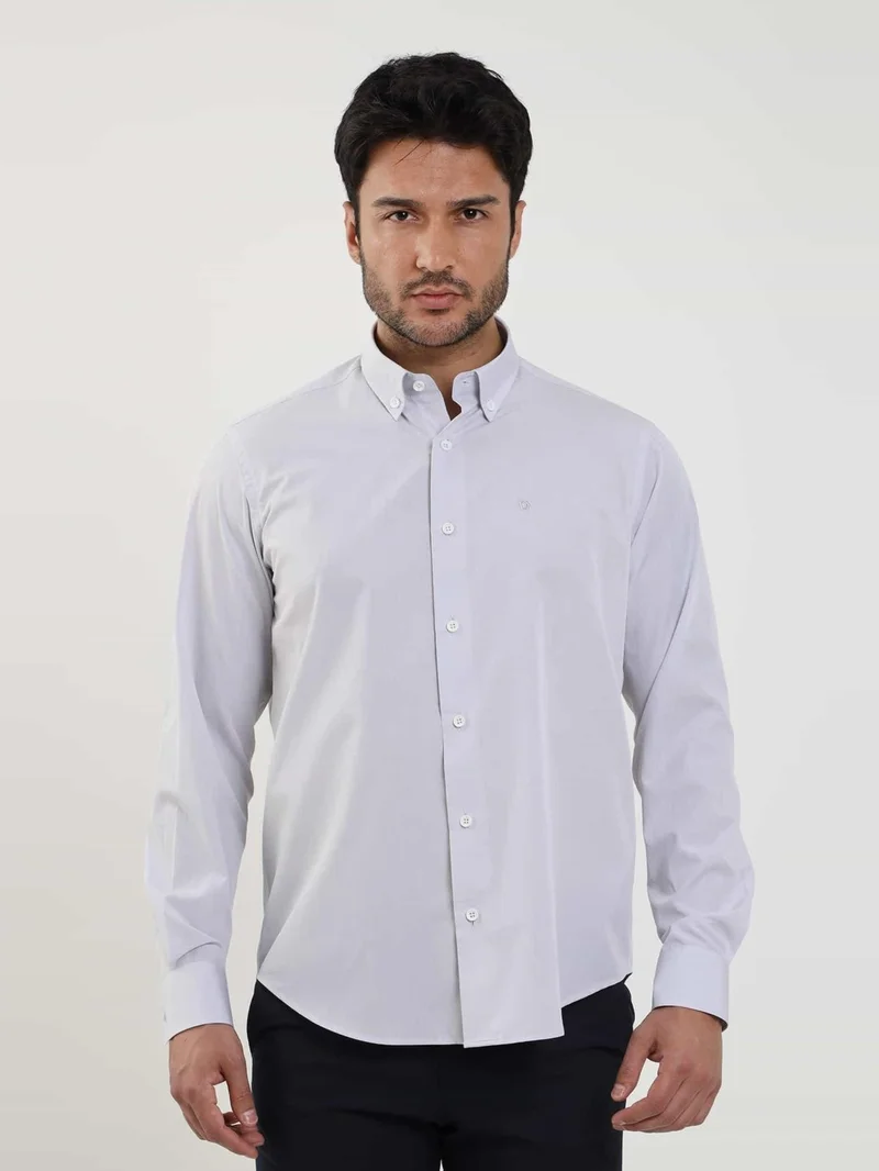 Gray Men's Regular Fit Plain Brent Button-down Collar Long Sleeve Shirt - 102279