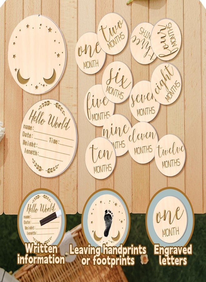 COLAYERIST 12PCS Baby Announcement Sign and Monthly Baby Milestone Set,Wooden Babys Monthly Milestone Classic Cursive Script, Hello World Newborn Sign with Ink Pad for Babys Photo Props - Image 4