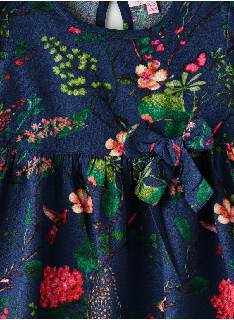 Jelliene Girls' Floral Print Long-Sleeve Dress with Bow  - Image 3