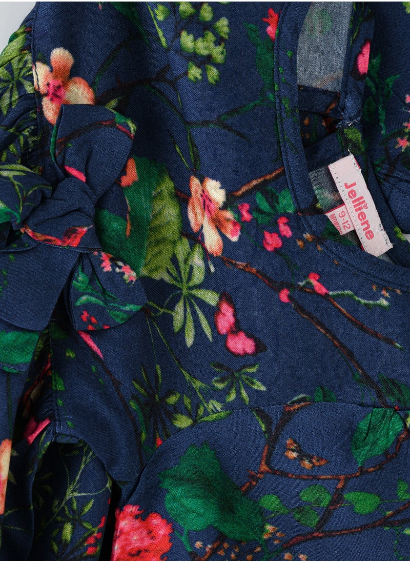 Jelliene Girls' Floral Print Long-Sleeve Dress with Bow  - Image 4