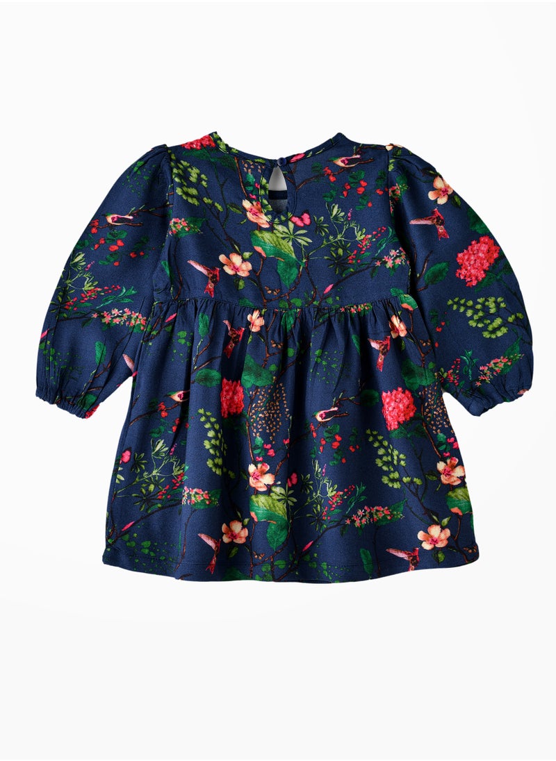 Jelliene Girls' Floral Print Long-Sleeve Dress with Bow  - Image 2
