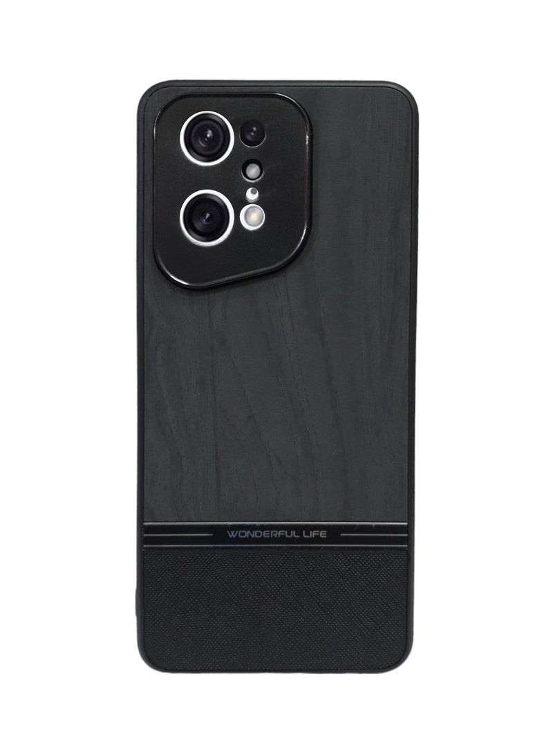 Elmo3ezz Shockproof Wood Grain Skin PU and TPU Shockproof Luxury Phone Case for Oppo Find X5 Pro (black)