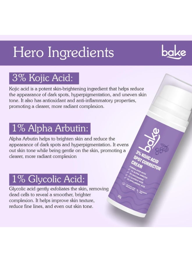 BAKE 3% Kojic Acid Spot Corrector Cream with Alpha Arbutin for Pigmentation, Dark Spots, Under Eye Circles & Even Skin Tone – 30g - Image 5