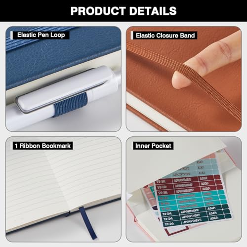 NIRMIRO (3 Pack) Lined Journal Notebook with Pen, A5 (5.7"x8.4") Leather Hardcover Journaling Notebooks for Women Men Work, 160 Pages per Note Book, 100GSM Paper, School Office Supplies, Black - Image 2