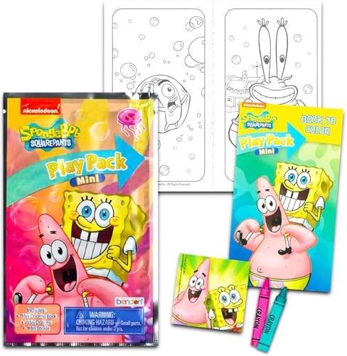 Spongebob Squarepants مجموعة هدايا حفلة ميني سبونجبوب سكويربانتس 8 قطع مع 8 حزم لعب وكتب تلوين صغيرة وملصقات وأكياس هدايا لوازم وديكورات حفلة عيد ميلاد سبونجبوب - Image 5