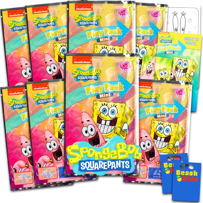 Spongebob Squarepants مجموعة هدايا حفلة ميني سبونجبوب سكويربانتس 8 قطع مع 8 حزم لعب وكتب تلوين صغيرة وملصقات وأكياس هدايا لوازم وديكورات حفلة عيد ميلاد سبونجبوب - Image 3