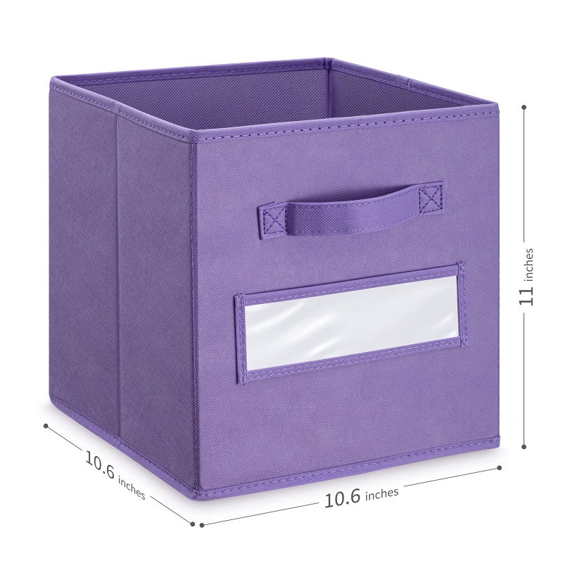 artsdi Set of 10 Storage Cubes Foldable Fabric Cube Storage Bins with 10 Labels Window Cards & a Pen Baskets Containers for Shelves  Closet Organizers Box for Home & Office Purple - Image 3