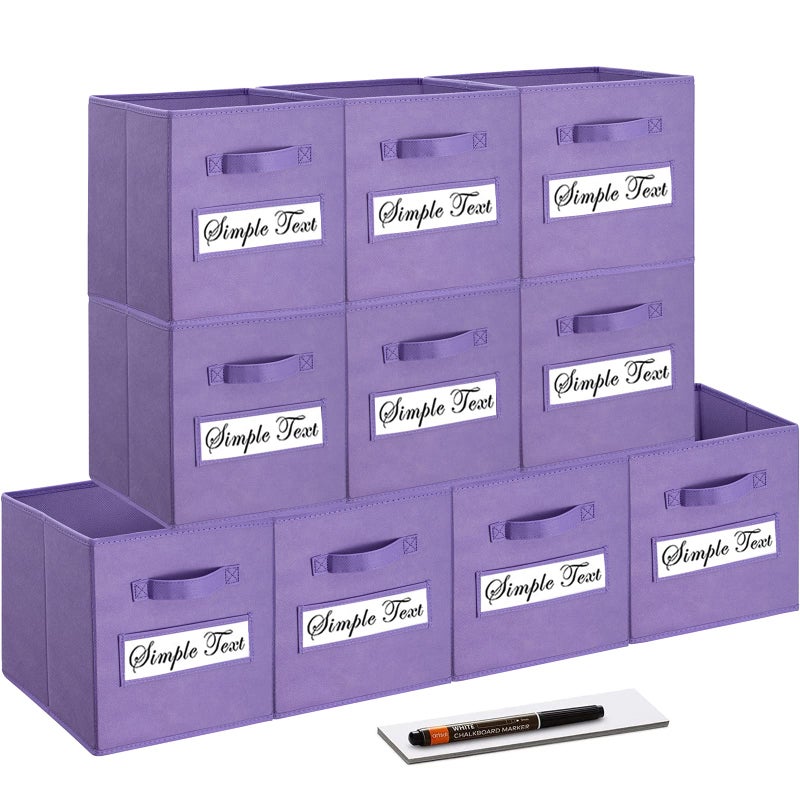 artsdi Set of 10 Storage Cubes Foldable Fabric Cube Storage Bins with 10 Labels Window Cards & a Pen Baskets Containers for Shelves  Closet Organizers Box for Home & Office Purple - Image 1