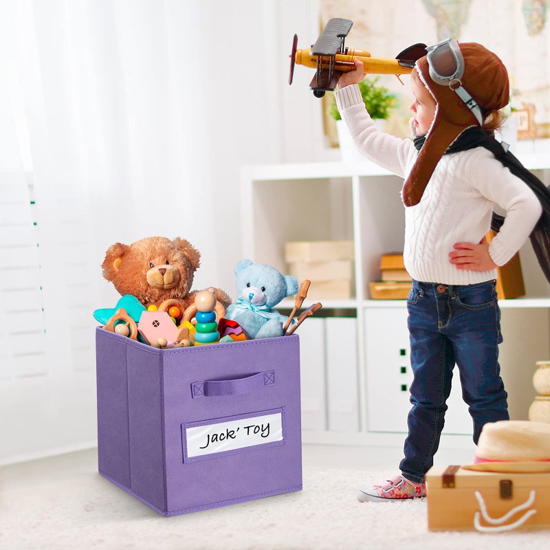 artsdi Set of 10 Storage Cubes Foldable Fabric Cube Storage Bins with 10 Labels Window Cards & a Pen Baskets Containers for Shelves  Closet Organizers Box for Home & Office Purple - Image 5