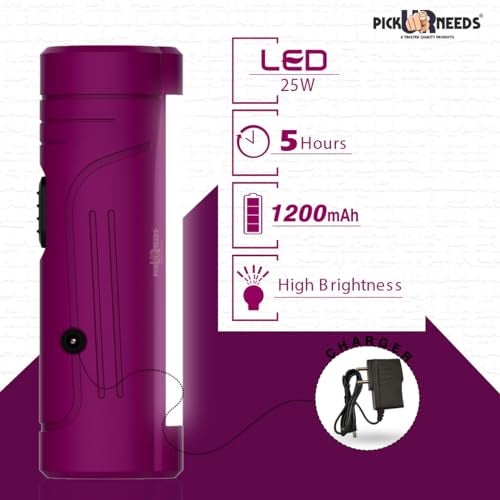 Pick Ur Needs Rechargeable Small LED Torch 25W for Emergency Search Light with SMD Lamp With1500mAh Battery (Pink) - Image 3
