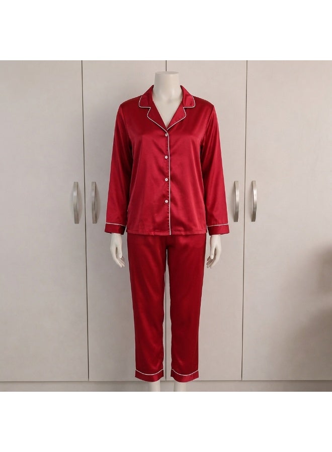 LADY Women’s Satin Pajama Set – 2-Piece Long Sleeve Button-Down Shirt & Matching Pants | Luxury Sleepwear | Made in Turkey - Image 1
