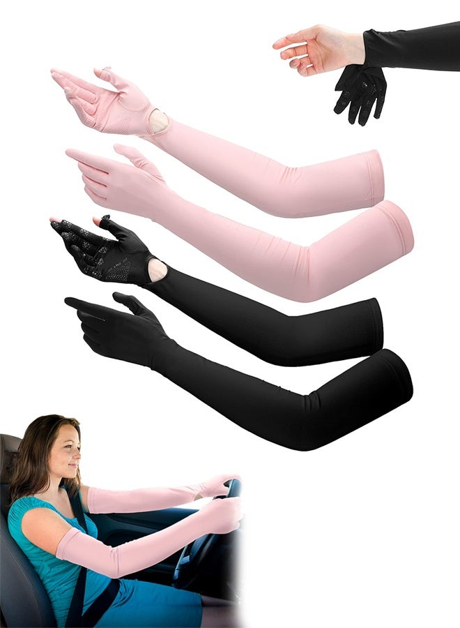 Sweet Life 2 Pairs Women UV Long Sun Protection Gloves Touchscreen Arm Sun Driving Gloves UPF 50+ for Outdoor Sports Cycling  - Image 1