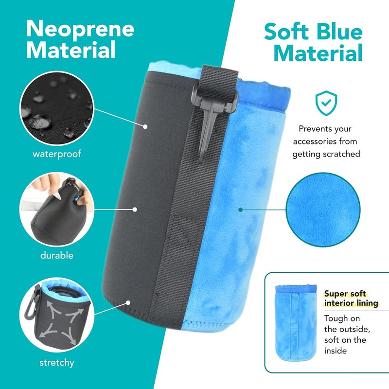 FotoTech 5mm Extra Thick Neoprene Lens Bag Pouch with Adjustable Drawstring and Swivel Clip Compatible with DSLR SLR Camera Lenses (Large) - Image 1