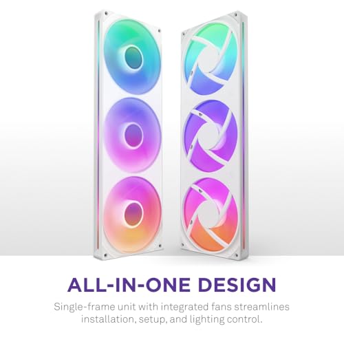 NZXT F420 RGB Core 420mm SingleFrame Fan Unit with 3 x 140mm RGB Fans Speed Lighting Control High Static Pressure Airflow Fluid Dynamic Bearings 8 aRGB LEDs Per Fan White - Image 3