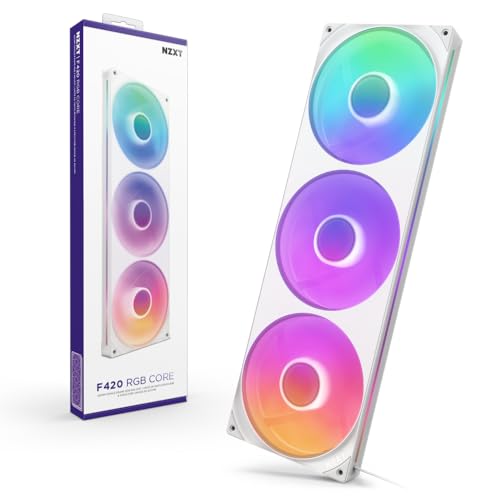NZXT F420 RGB Core 420mm SingleFrame Fan Unit with 3 x 140mm RGB Fans Speed Lighting Control High Static Pressure Airflow Fluid Dynamic Bearings 8 aRGB LEDs Per Fan White - Image 1