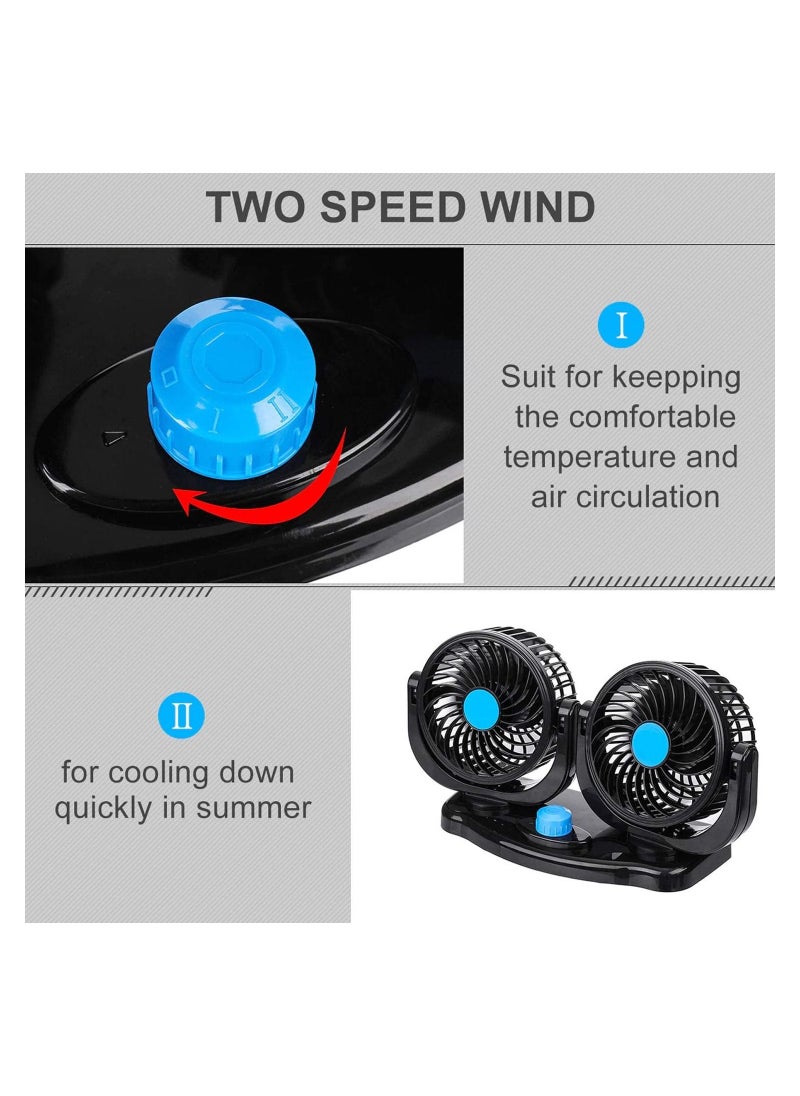 Generic - Double headed vehicle Dashboard Auto Cooling Air Fan, 12V Dual-head USB 360 Degree Rotating Desk Fan 6.5W Powerful Air Circulator Fan with 2 Speed Settings USB Cord for Car Truck Office Bedroom - Image 1