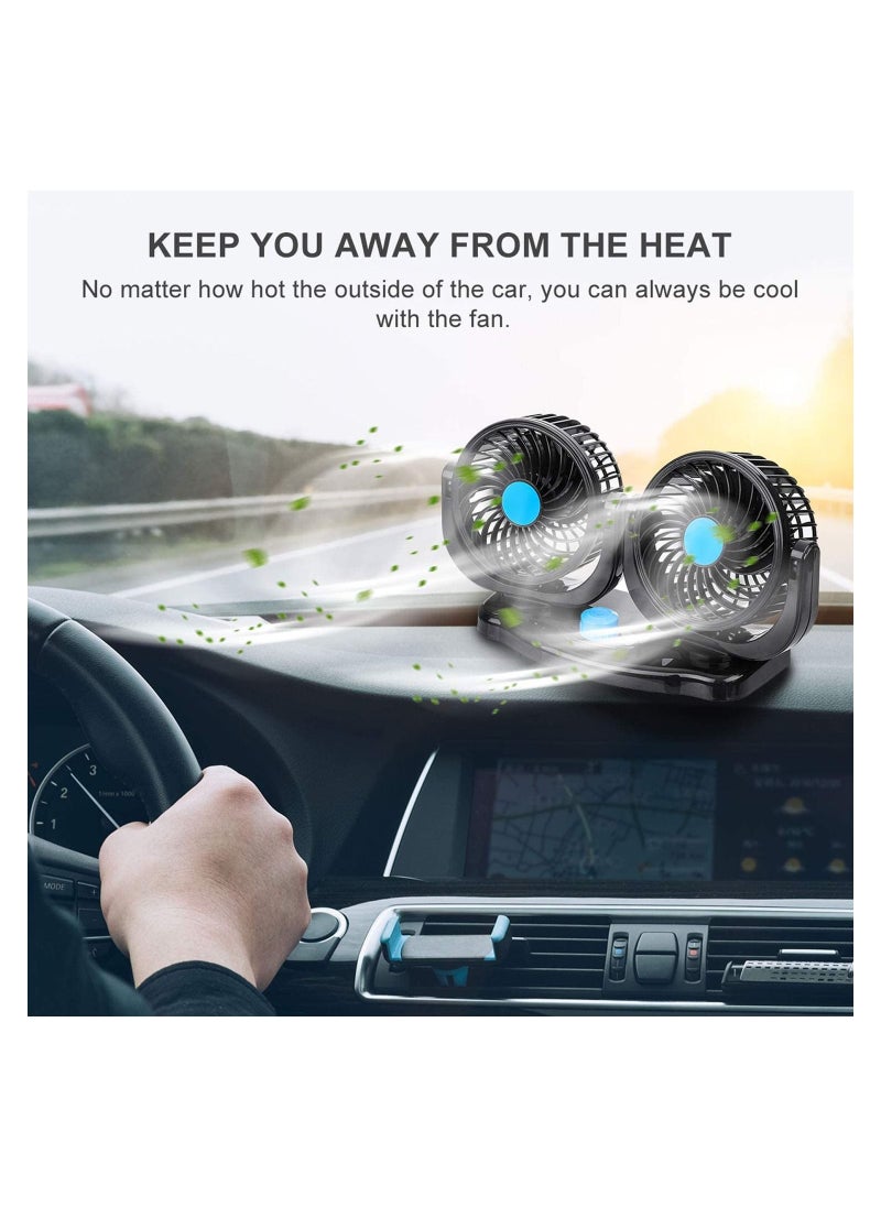 Generic - Double headed vehicle Dashboard Auto Cooling Air Fan, 12V Dual-head USB 360 Degree Rotating Desk Fan 6.5W Powerful Air Circulator Fan with 2 Speed Settings USB Cord for Car Truck Office Bedroom - Image 1