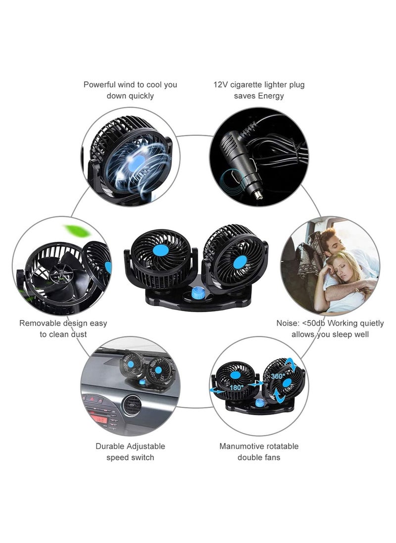 Generic - Double headed vehicle Dashboard Auto Cooling Air Fan, 12V Dual-head USB 360 Degree Rotating Desk Fan 6.5W Powerful Air Circulator Fan with 2 Speed Settings USB Cord for Car Truck Office Bedroom - Image 1