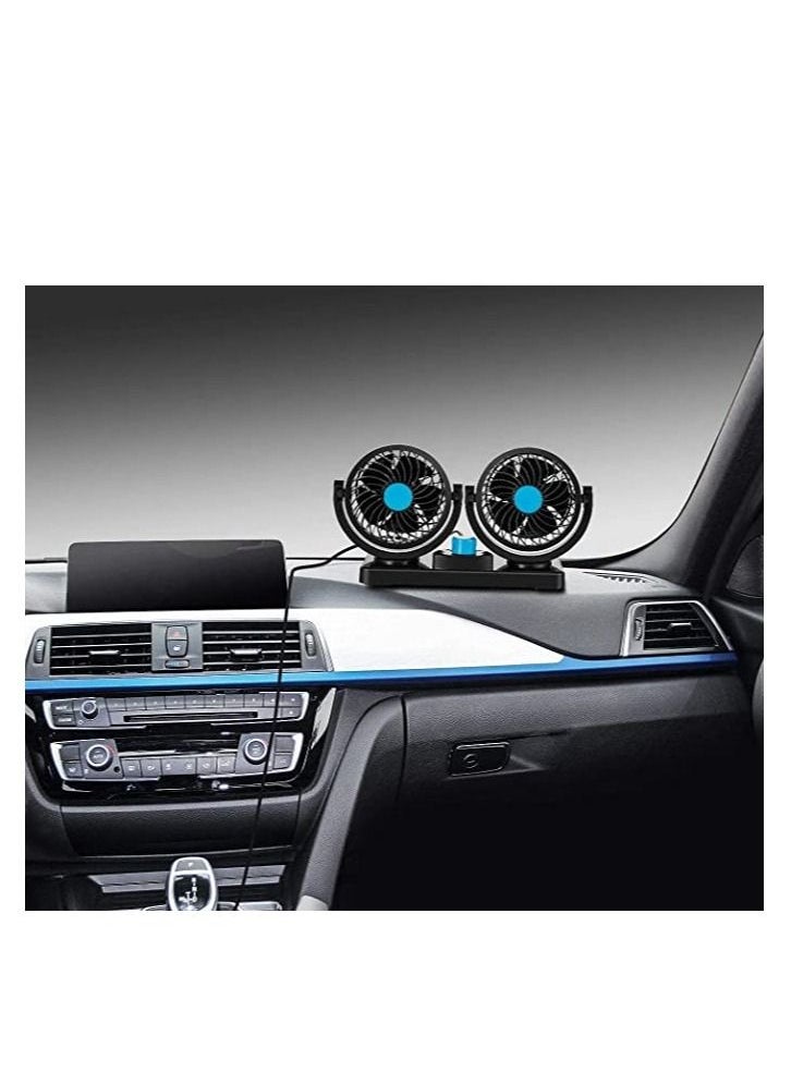 Generic - Double headed vehicle Dashboard Auto Cooling Air Fan, 12V Dual-head USB 360 Degree Rotating Desk Fan 6.5W Powerful Air Circulator Fan with 2 Speed Settings USB Cord for Car Truck Office Bedroom - Image 1