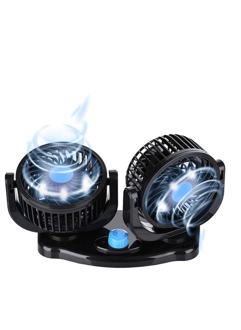 Generic - Double headed vehicle Dashboard Auto Cooling Air Fan, 12V Dual-head USB 360 Degree Rotating Desk Fan 6.5W Powerful Air Circulator Fan with 2 Speed Settings USB Cord for Car Truck Office Bedroom - Image 1