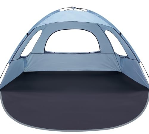 WhiteFang Beach Tent AntiUV Portable Sun Shade Shelter for 4 Person Extendable Floor with 3 Ventilating Mesh Windows Plus Carrying Bag Stakes and Guy Lines Sierra Blue - Image 1
