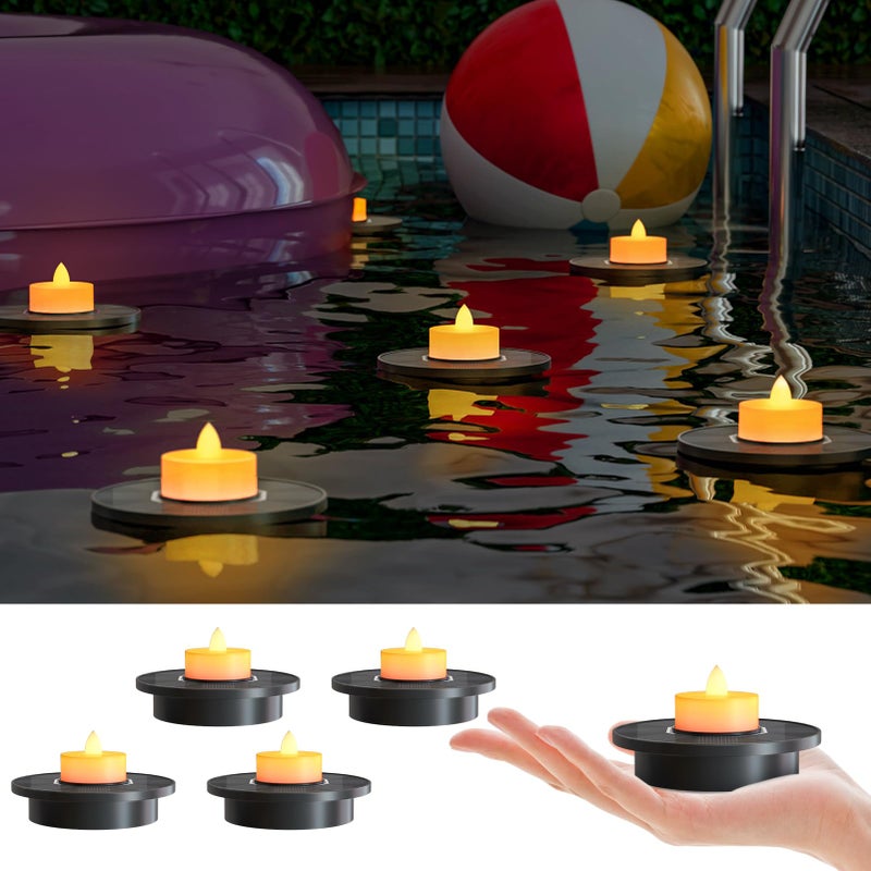 GGNOO Solar Floating Pool Lights, 5-Pack Solar-Powered Float Candles Lamps Tea Light for Pond Party Garden Backyard Outdoor Decor - Image 1