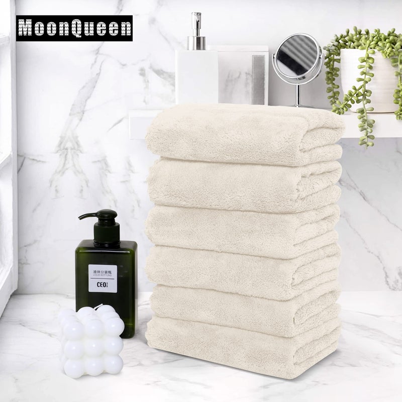 MOONQUEEN 6 Pack Premium Hand Towels - Quick Drying - Microfiber Coral Velvet Highly Absorbent Towels - Multipurpose Use as Hotel, Bathroom, Shower, Spa, Hand Towel 16 x 28 inches (Cream) - Image 5