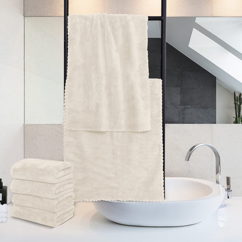 MOONQUEEN 6 Pack Premium Hand Towels - Quick Drying - Microfiber Coral Velvet Highly Absorbent Towels - Multipurpose Use as Hotel, Bathroom, Shower, Spa, Hand Towel 16 x 28 inches (Cream) - Image 3