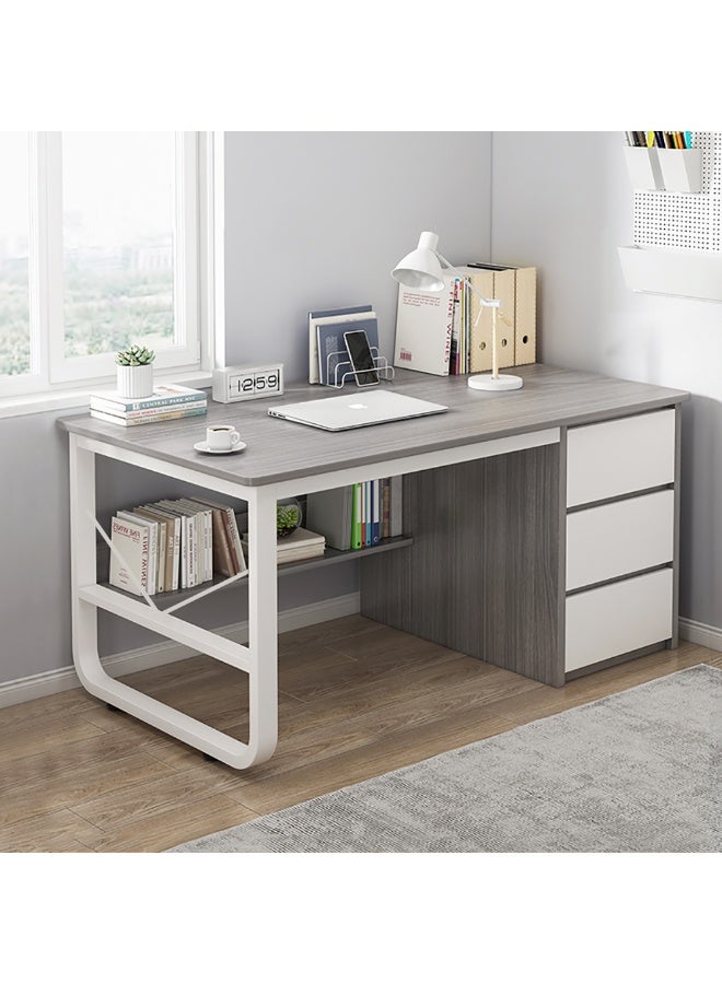 Generic Office Desk, 100 * 50cm Metal Frame Wooden Table with 3 Drawers & 1 Bookshelf for Working Study Writing and Reading, Modern Computer Desk for Home Office and Bedroom, DBL100 (Grey)  - Image 3
