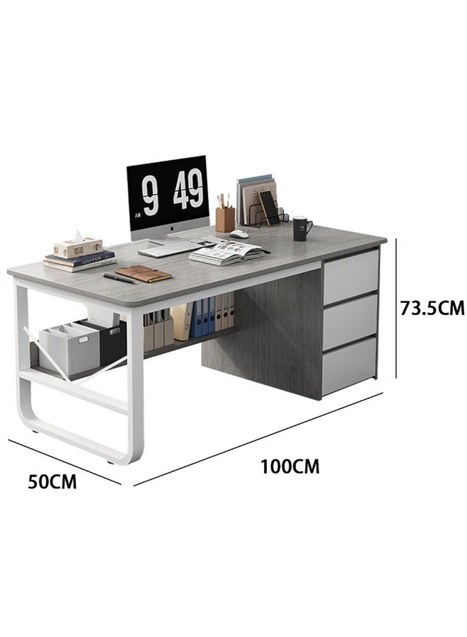 Generic Office Desk, 100 * 50cm Metal Frame Wooden Table with 3 Drawers & 1 Bookshelf for Working Study Writing and Reading, Modern Computer Desk for Home Office and Bedroom, DBL100 (Grey)  - Image 2