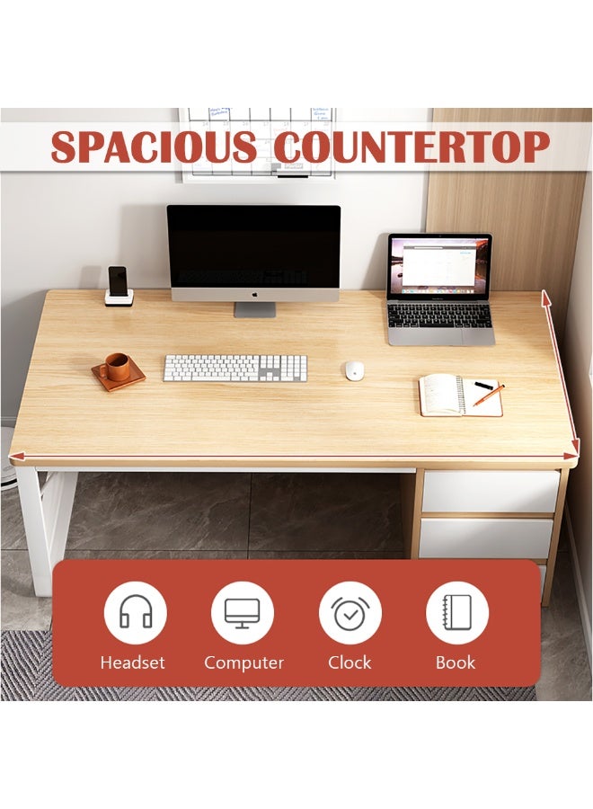 Generic Office Desk, 100 * 50cm Metal Frame Wooden Table with 3 Drawers & 1 Bookshelf for Working Study Writing and Reading, Modern Computer Desk for Home Office and Bedroom, DBL100 (Grey)  - Image 5