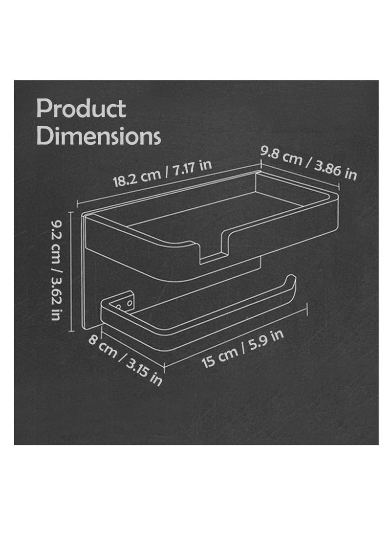 KASTWAVE Toilet Paper Holder, with Shelf Adhesive Wall Mounted, No Drill Aluminium Alloy Stainless and Rustproof, Dispenser Bathroom Organizer Storage Rack Matte, Black Gold - Image 2