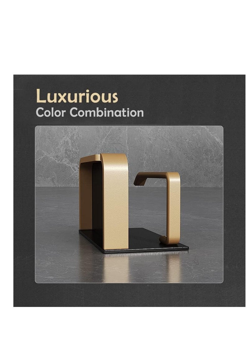 KASTWAVE Toilet Paper Holder, with Shelf Adhesive Wall Mounted, No Drill Aluminium Alloy Stainless and Rustproof, Dispenser Bathroom Organizer Storage Rack Matte, Black Gold - Image 5