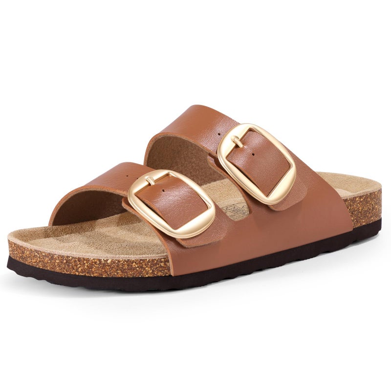 KIDMI Women's Cork Footbed Slide Sandals Comfortable Arch Support Outdoor Sandal with Big Adjustable Buckle for Summer Brown Size 8-8.5 (39) - Image 5