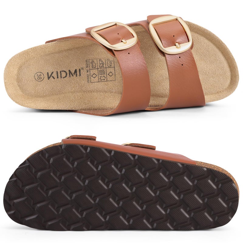 KIDMI Women's Cork Footbed Slide Sandals Comfortable Arch Support Outdoor Sandal with Big Adjustable Buckle for Summer Brown Size 8-8.5 (39) - Image 4