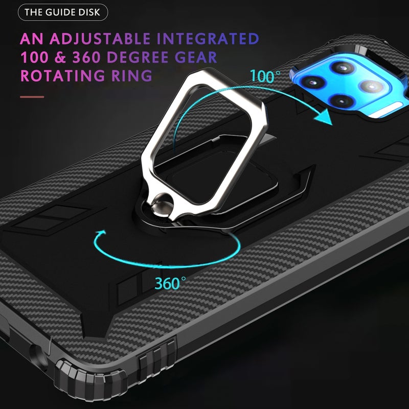 HuHa Case Cover For Motorola Moto G 5G Plus Carbon Fiber Protective Case with 360 Degree Rotating Ring Holder(Black) - Image 5